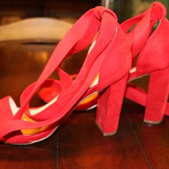 FINAL OFFER! - Carcuume Ellery Red Suede Lace-up Heels - size 10 - Picture 7 of 9